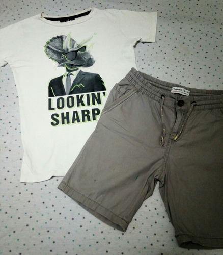 Conjunto Talle 9 Renner Remera Manga Corta Dino + Bermuda 