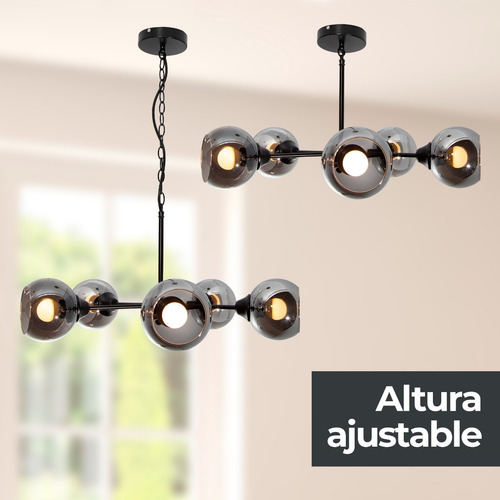 Imagen 7 de 9 de Lámpara Colgante Araña Negro Vidrio Ahumado 40w E27 5 Luces