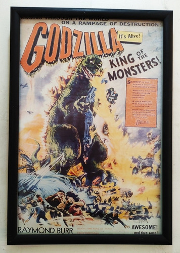 Godzilla Retro Poster Enmarcado 50 X 35 Cms