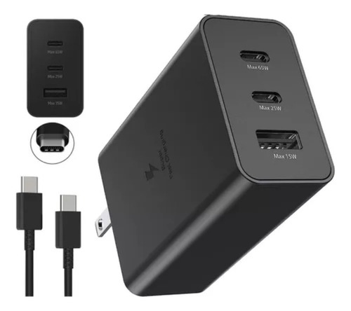 Cargador Triple Para Samsung 65w Incluye Cable De C A C Color Negro