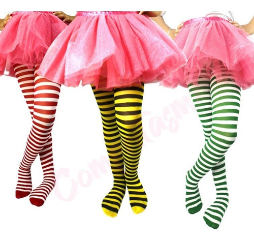 Pantimedia Malla Rayada De Niña Halloween Disfraz Lolita