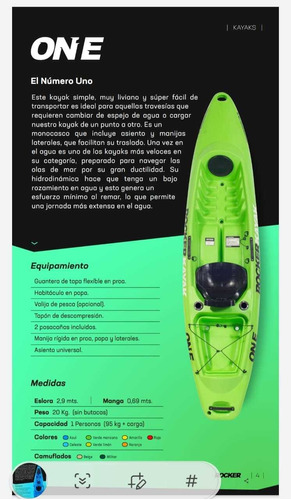 Kayak One Rocker Simple Con Remo Y Asiento