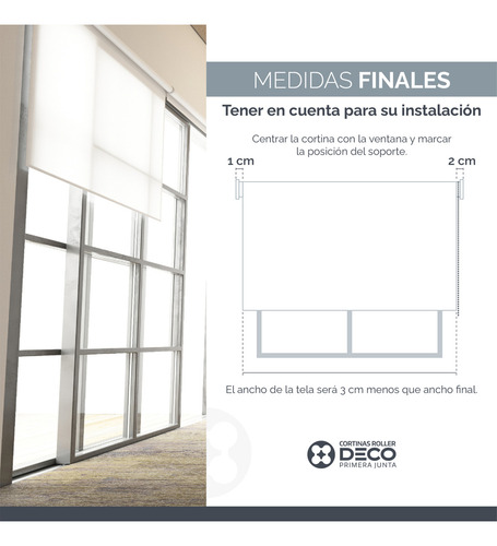 Cortina Roller Blackout Standard Deco Primera Junta De 180x120 Reforzada Lista Para Instalar