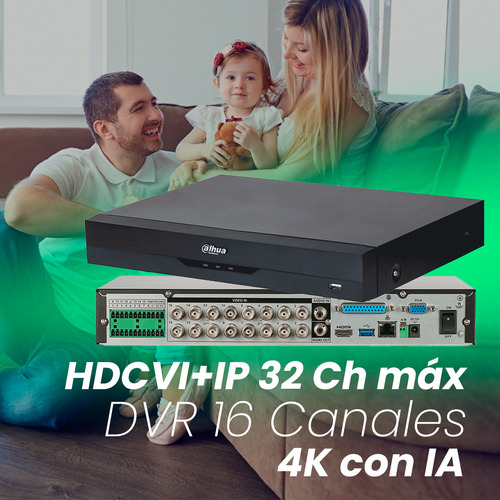 Kit Cronos Dvr Dahua Xvr5116he-4kl-p500 16 Canales 4k Con Ia Wizsense +hdd 500gb H.265+ 16 Canales Hdcvi+ip 32 Ch Máx Reconocimiento Facial Smd Plus Xvr5116he Protección Perimetral