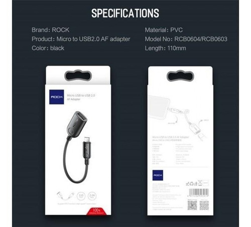 Imagen 6 de 6 de Adaptador Usb A Hembra A Micro Usb Otg 2.0 Marca - Rock