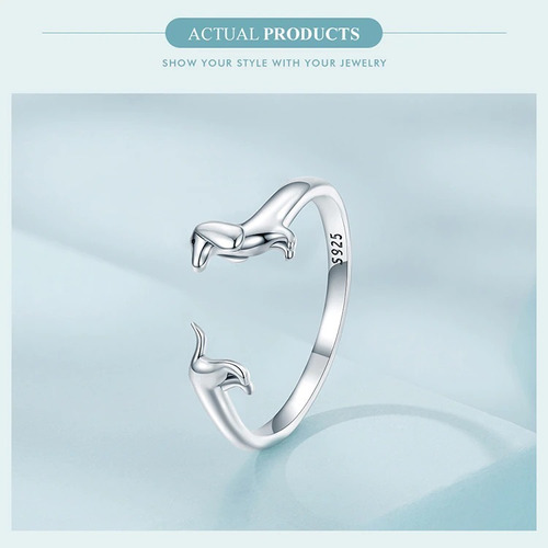 Anillo Ajustable Perro Salchicha Dachshund En Plata 925