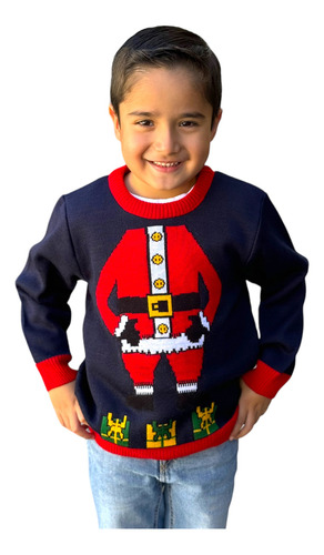 Ugly Sweater / Sueter Navideño Infantil Con Cuerpo De Santa