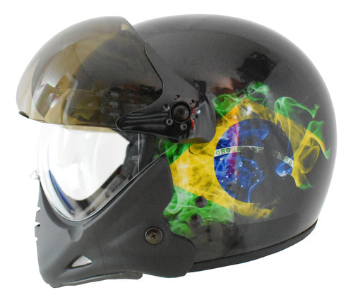 Capacete Peels F21 Brasil Bandeira Moto Custom Com Queixeira