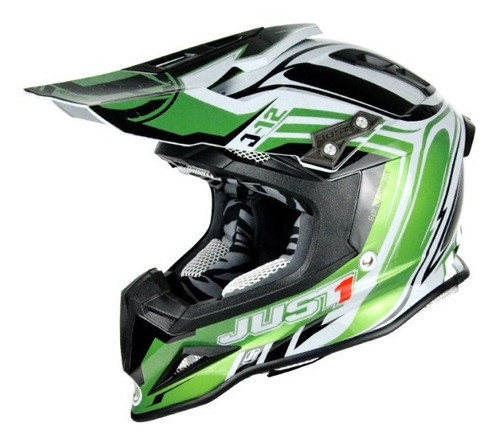Casco Motocross Enduro Just1 J12 Flame Verde - Negro