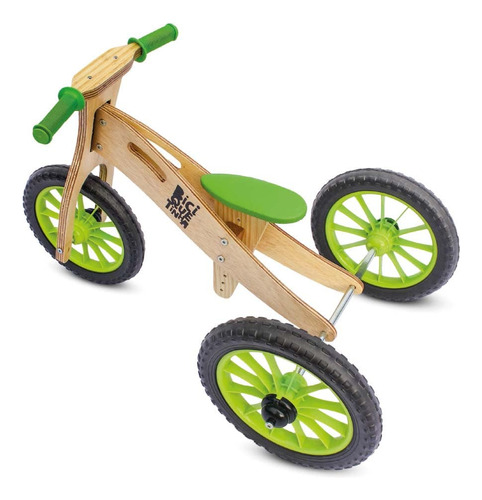 Triciclo 2 Em 1 Vira Bicicleta De Equilíbrio Wooden Verde