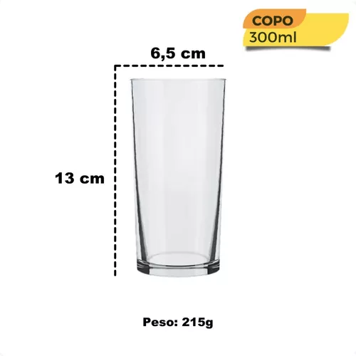 Jogo Copo Cylinder Agua E Suco Vidro 300ml - Kit 6 Unidades
