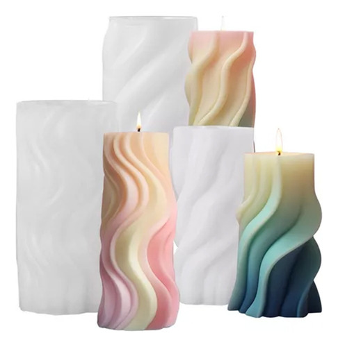 Set 3 Moldes De Silicona Para Velas Cilindros Ondulados