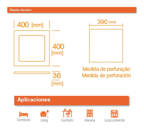 Imagen 4 de 6 de Pack X 5 Panel Led Ledvance Embutir Cuadrado 30w Luz Fria