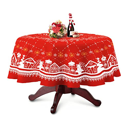 Mantel Redondo De Navidad Diseño De Copos De Nieve, Ma...