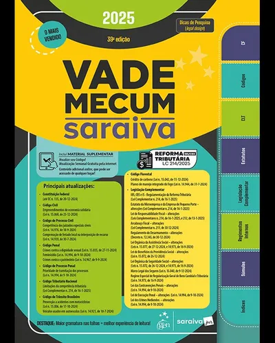 comprar Vade Mecum Saraiva Tradicional - 39a Edição 2025, De Saraiva Jur. Direito, Vol. 1. Editorial Saraiva, Capa Dura, Edição 39 Em Português, 2025