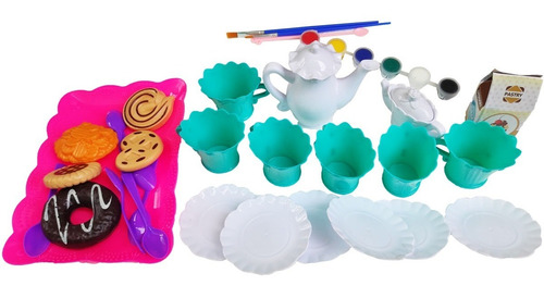 Kit Festa Do Chá P/ Pintar 32 Pcs Infantil Tea Set