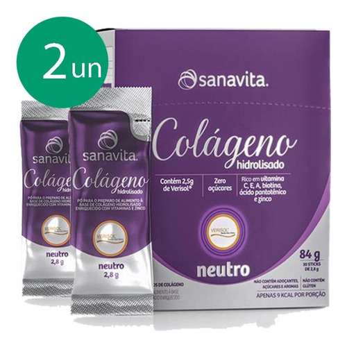 Kit 2 Colágeno Hidrolisado Verisol Sanavita Neutro 30 Sachê