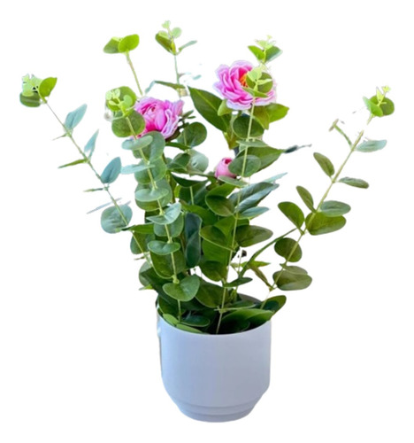 Flores Artificial Maceta Blanca Alto 42cm X Ø 12cm