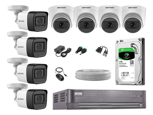 Cámaras Seguridad Kit 8 Hikvision 5mp + Disco 1tb Completo