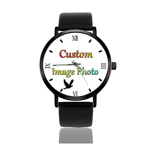 Reloj Personalizado De Cuero Negro Para Hombre Y Mujer