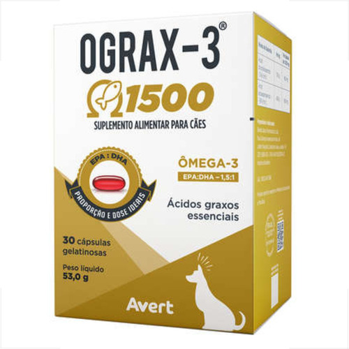 Ograx-3 Suplemento Nutricional Para Cães 1500mg - 30 Cáp.