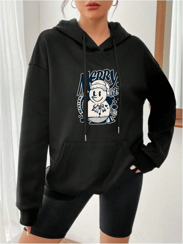 Sudadera Hoodie Mujer Con Capucha Estampada Creative Snowman