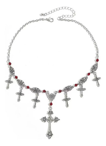 Collar Punk De La Cruz Maya Eagle En Aleación Con Zirconia Color Plateado