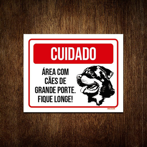 Placa Cuidado Cão Área Cães Grande Porte Fique Longe 36x46