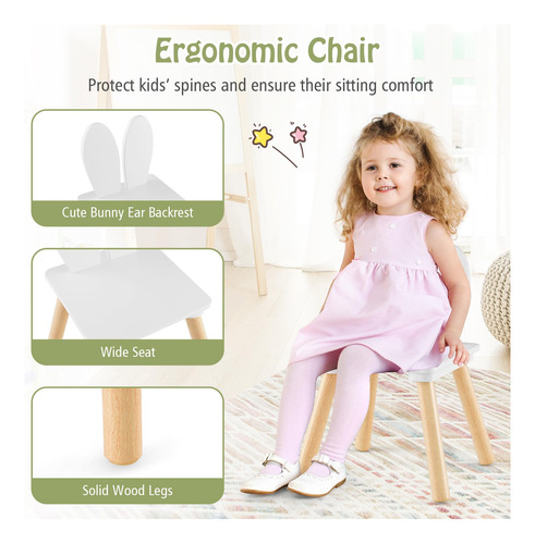 Costzon Juego De Mesa Y Silla Para Niños 3 Piezas De Mesa De Color