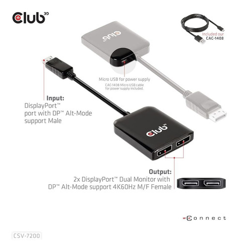 Club 3d Dual 4k 60hz Displayport Divisor Hub Monitor 1.4