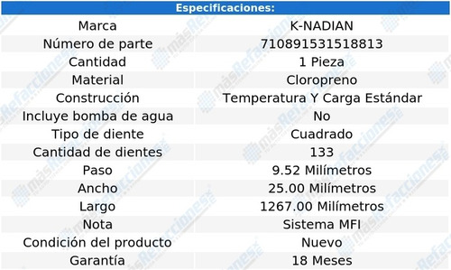 Banda Distribucion K-nadian Infiniti M30 V6 3.0l 90 Al 92