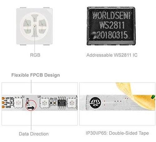 Btf-lighting Ws2811 Ic = Rgb+ic Color De Ensueño Strip Led O