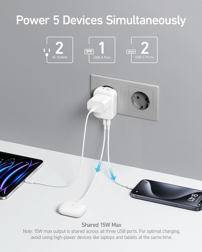 Adaptador De Tomada De Viagem Anker European Type E/f 15w Us