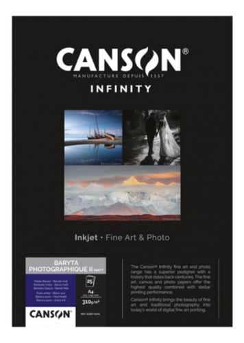 Canson Infinity Baryta Photographique Ii 310gr Mate A4 25hjs