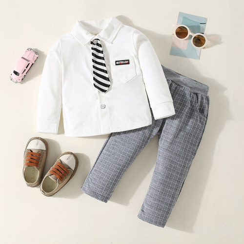 Conjunto Primavera De 2 Pcs Con Camisa Y Pantalón Para Bebé Blanco 2-3 A