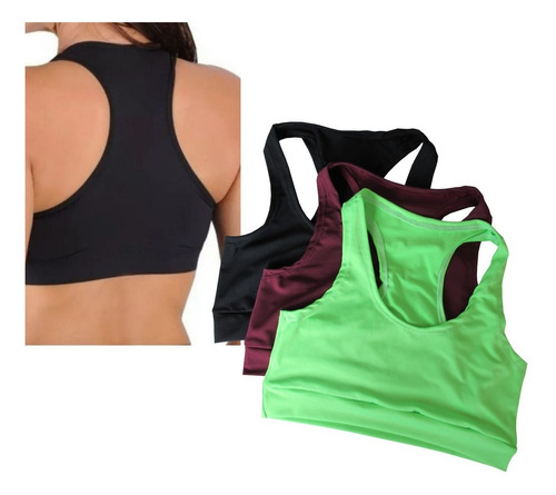 Imagem 2 de 10 de Kit 3 Top Feminino Alta Sustentação Academia Fitness Treino