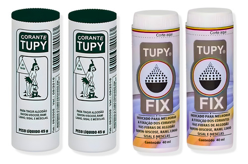 Kit 2 Corante Tupy Verde Tingir Tecido Roupa +2 Tupy Fixador