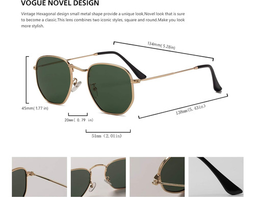 Hipster Hexagonal Gafas De Sol Polarizadas Hombres Mujere...