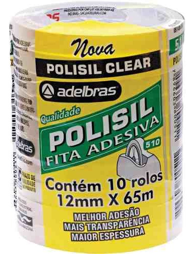 10 X Fita Adesiva Transparente Polisil 12 Mmx65 Mt Adelbras