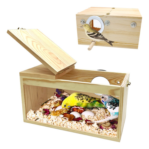 Pinvnby Caja De Anidacion De Periquitos De Madera Natural, C