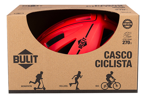 Casco Bicicleta Bulit Ultra Liviano Con Luz Led - Rojo L