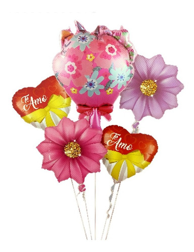 Set Globos X 5u Te Amo Flores Y Ositos San Valentin 18 PuLG