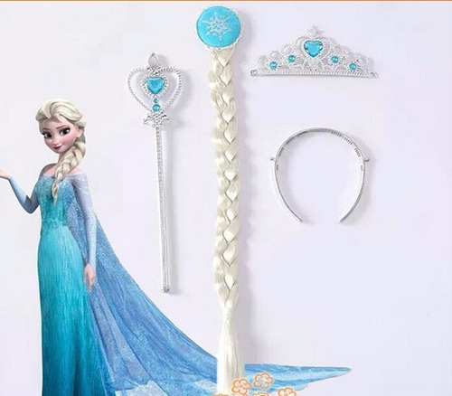 Fantasia Vestido Elsa Frozen C/ Cauda Longa+ Kit Acessórios