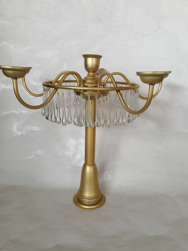 Candelabro De Mesa Antiguo U.s.a En Antimonio Y Cristal 