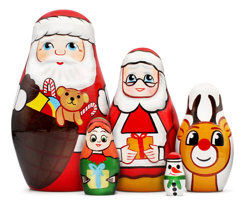 Aevvv Juego De 5 Muñecas Anidables De Navidad, Figuras De .