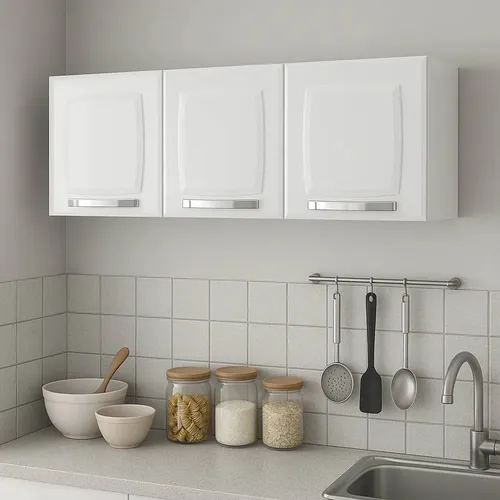 Armário aéreo de cozinha cor branco 3 portas Rose Itatiaia