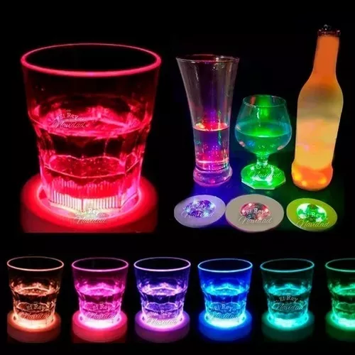 Set 3 Posavasos Con Luz Led Adhesiva RGB Ideal Para Fiestas