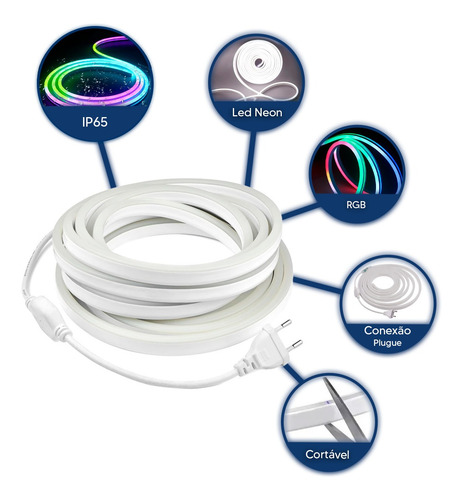 Mangueira Fita Led Neon Flex 100m Conector Tomada Brilho Decorativos Cor Da Luz Colorido Rgb Lumi 1ª Linha