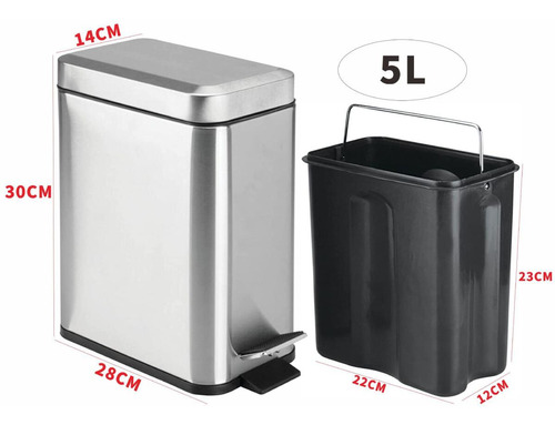 Bote De Basura Rectangular Acero Inoxidable 5l Blanco Mate