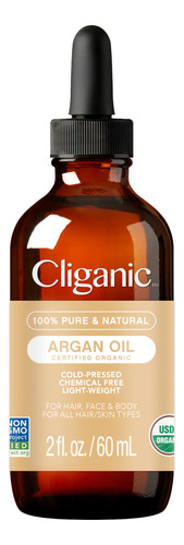 Aceite De Argán Cliganic Organic, 60 Ml, 100% Puro, Prensado